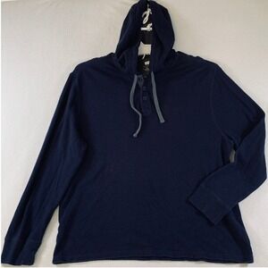 G.H. Bass & Co. Mens Pullover Henley Hoodie Thermal Knit Sweatshirt Blue Large L